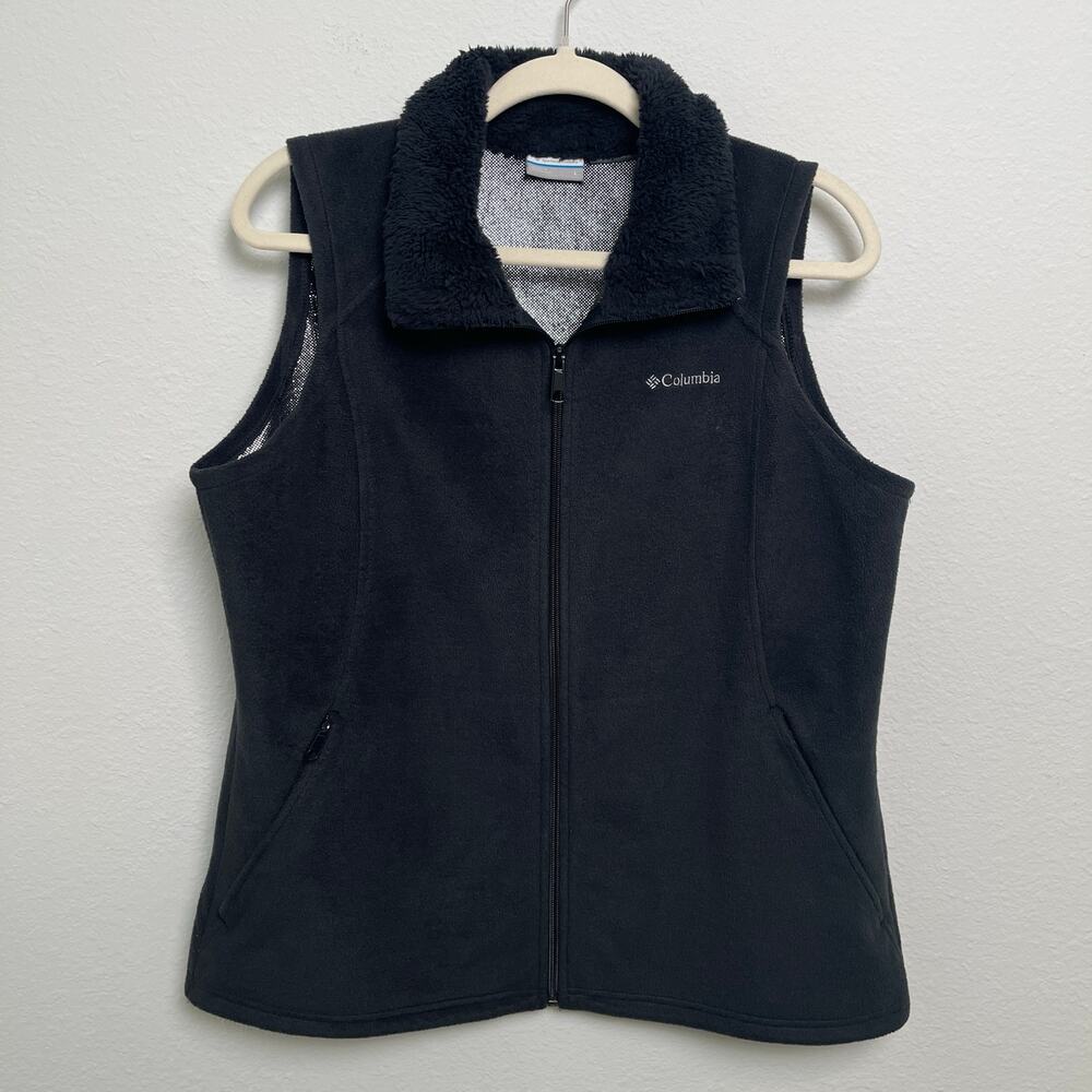 Columbia Omni-Heat Fleece Vest Women’s Large Black Full Zip Sherpa Collar
